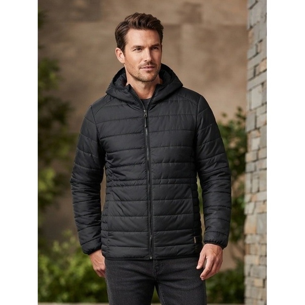 Woolrich Hooded Quilted Full Zip Puffer Jacket Men's L Black‎ Outdoor Wool-Loft